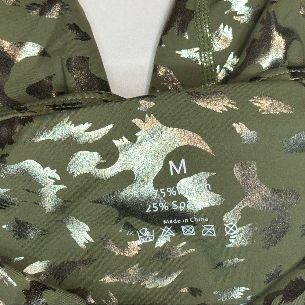 Green Camouflage Print Activewear Top